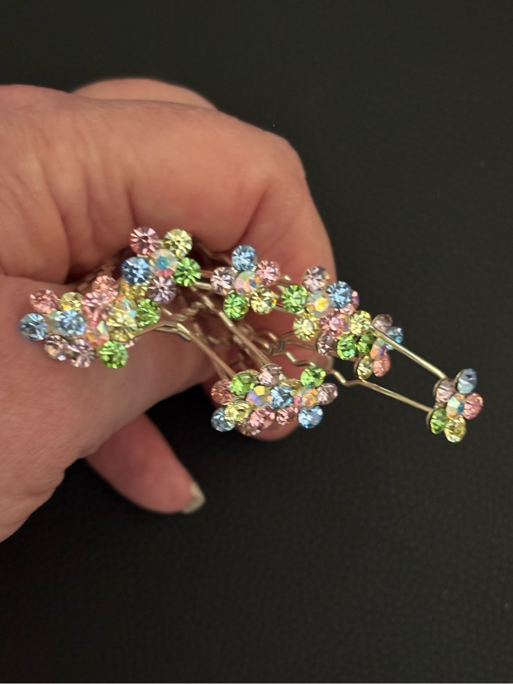 Hair Pins Crystal Silver Flowrrs- Multi-Color Accents 12 PC